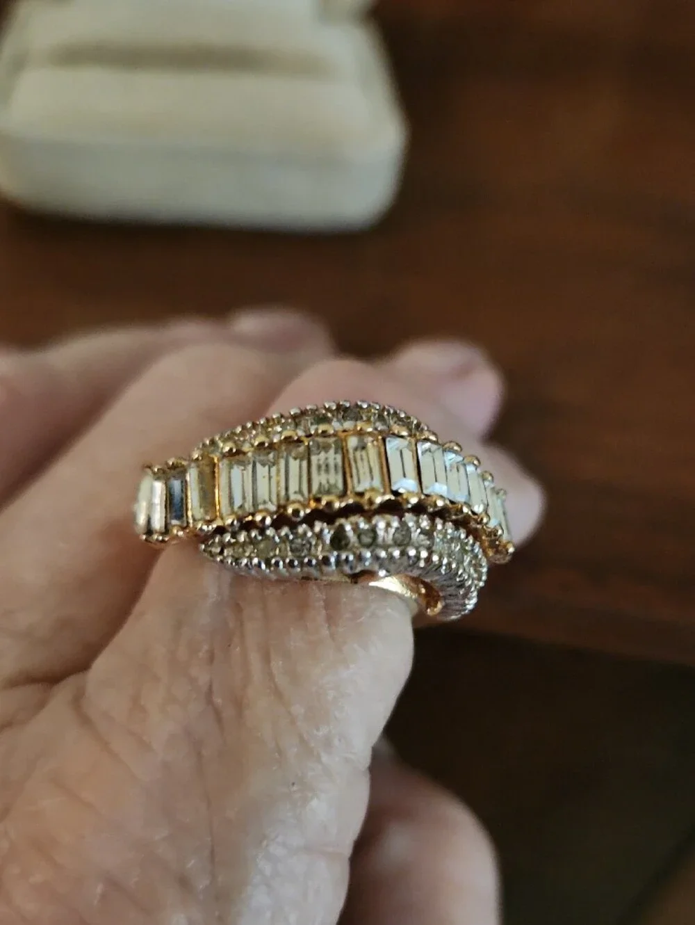 Farrah Fawcett Gold Crystal Baguette & Round Ring